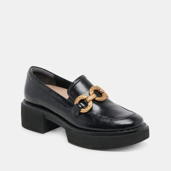 NEW DOLCE VITA Leather Sheena Midnight Patent Loafers in black for women 1125 3t - Picture 3 of 8